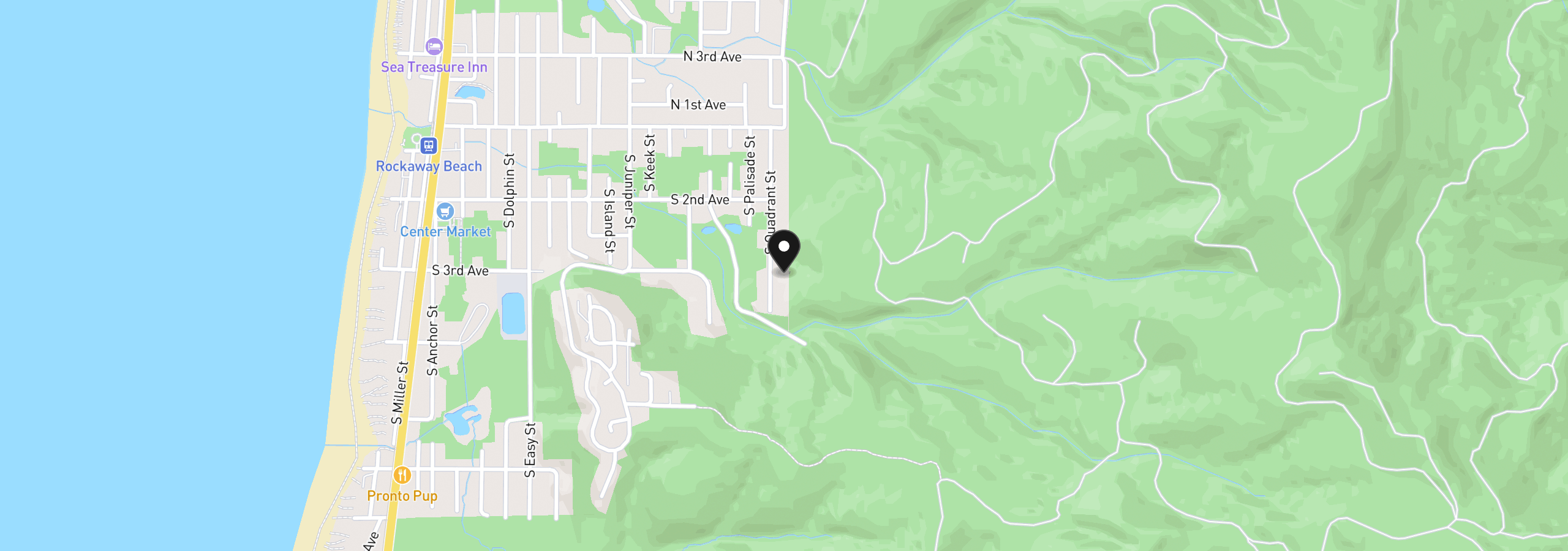 Map showing the location of 302 S Quadrant St, Rockaway Beach, OR 97136