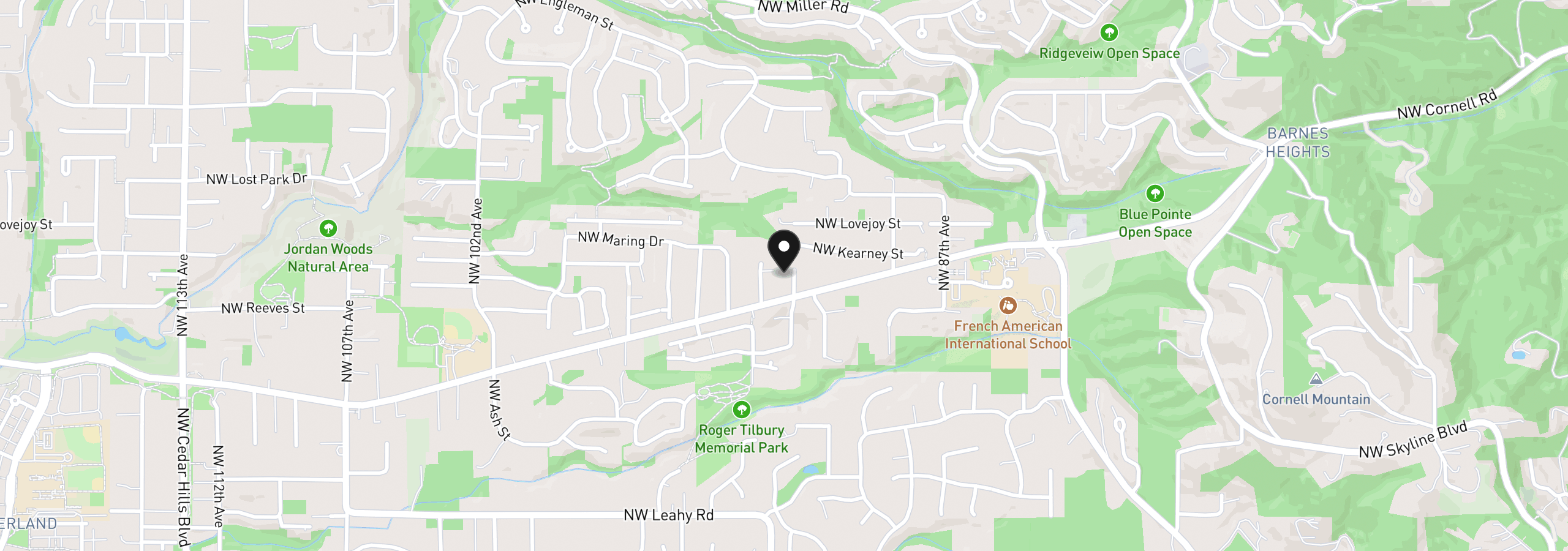 Map showing the location of 1325 NW 92nd Ave, Portland, OR 97229
