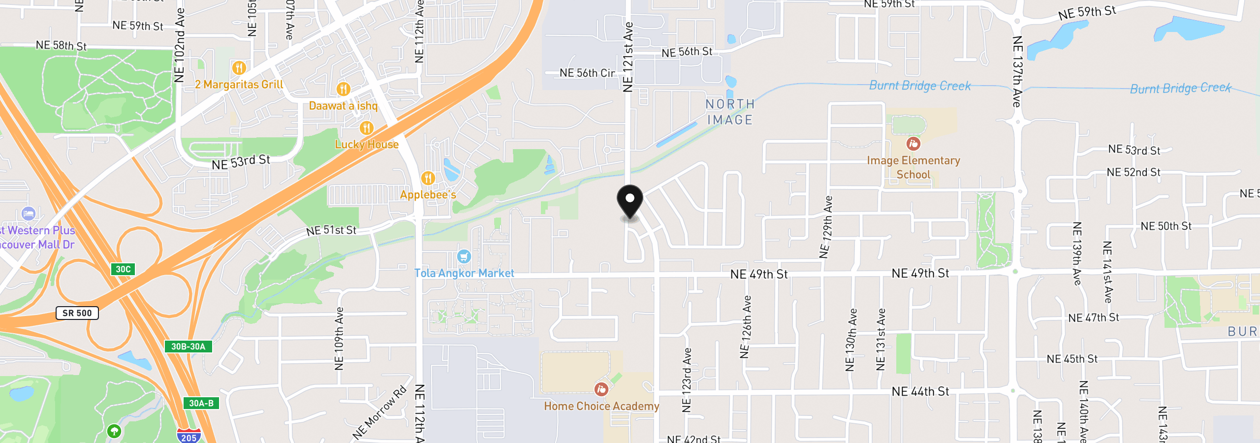 Map showing the location of 5102 NE 121st Ave 23, Vancouver, Wa 98660