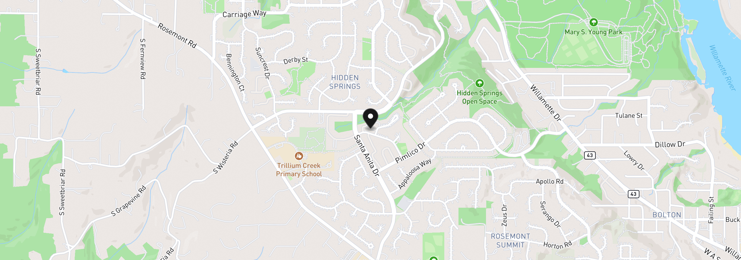 Map showing the location of 6234 Meridian Cir, West Linn, OR 97068