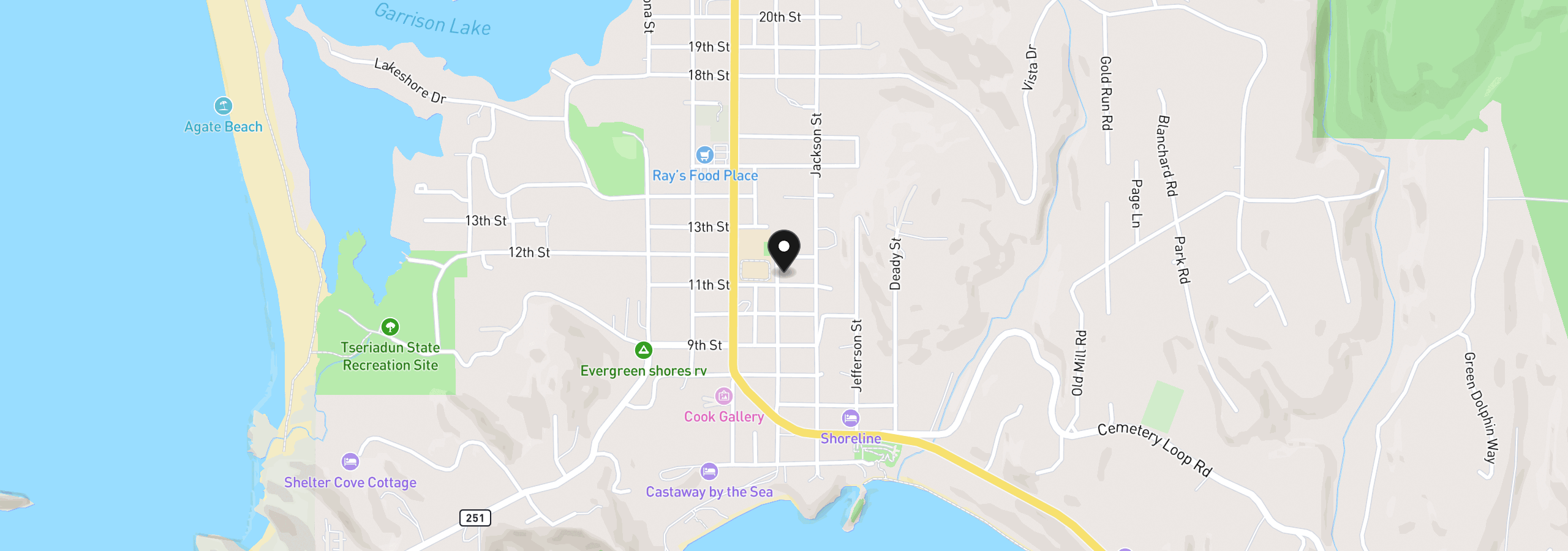 Map showing the location of 1126 Washington St, Port Orford, OR 97465