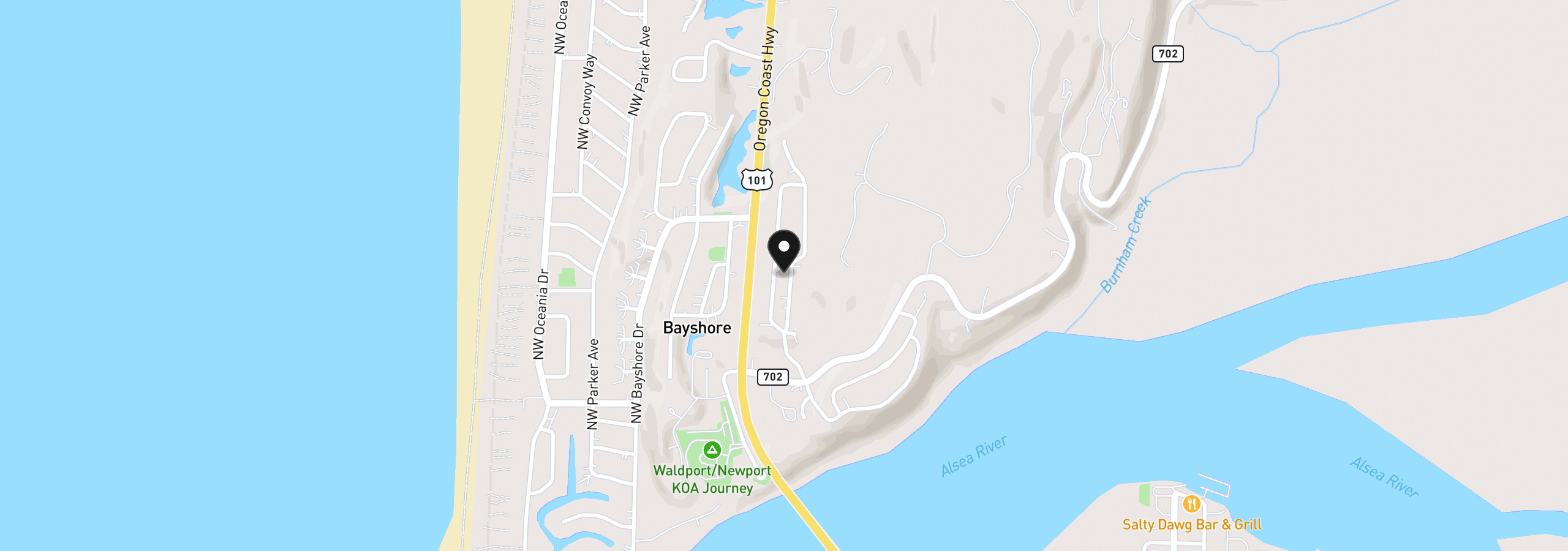 Map showing the location of 1902 NW Cedar Crest Pl, Waldport, OR 97394
