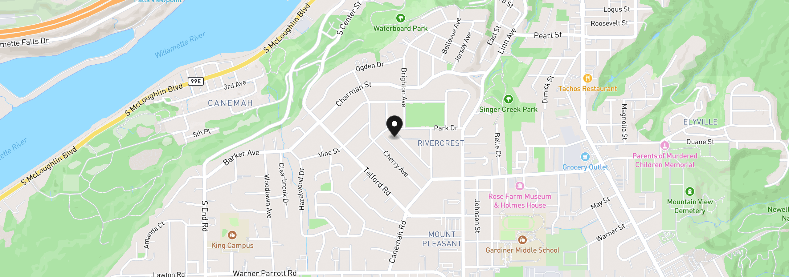 Map showing the location of 197 Valleyview Dr, Oregon City, OR 97045