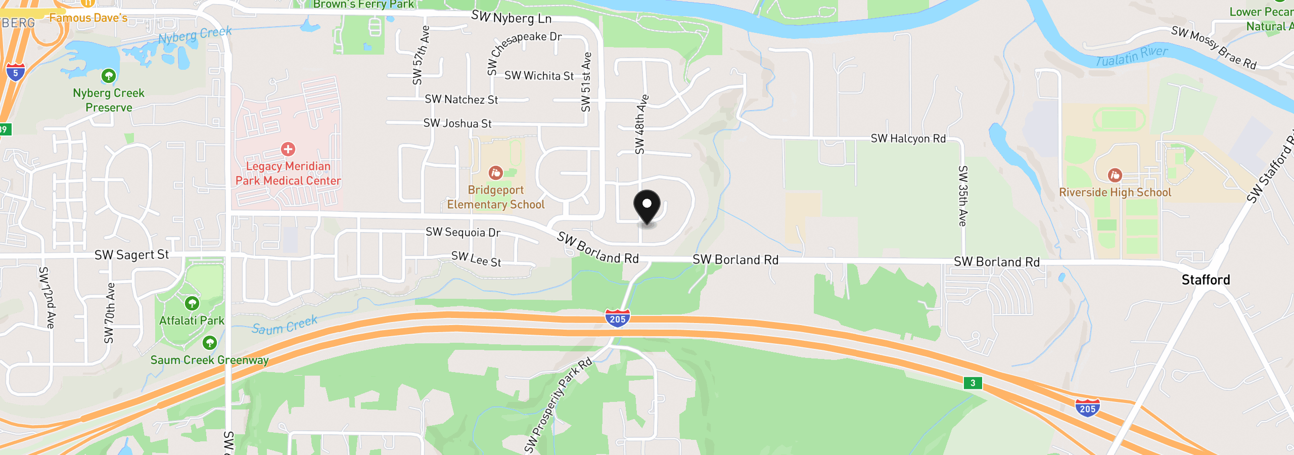 Map showing the location of 19890 SW Taposa Pl, Tualatin, OR 97062
