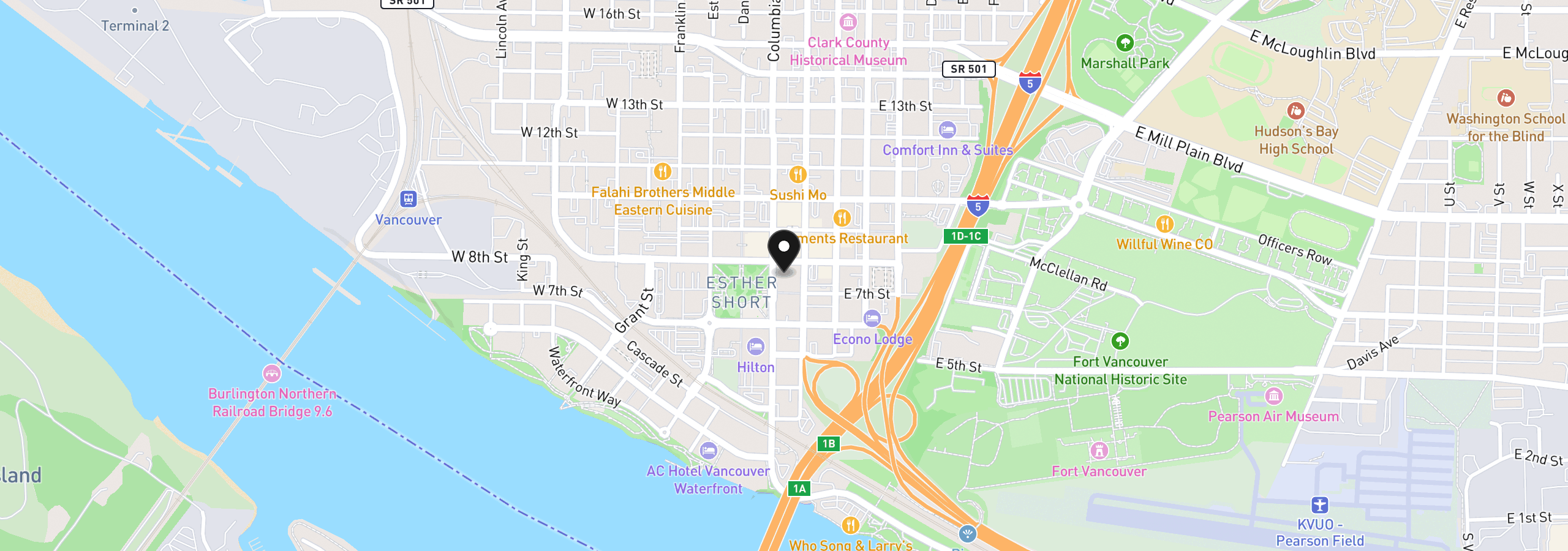 Map showing the location of 701 Columbia St 415, Vancouver, Wa 98660