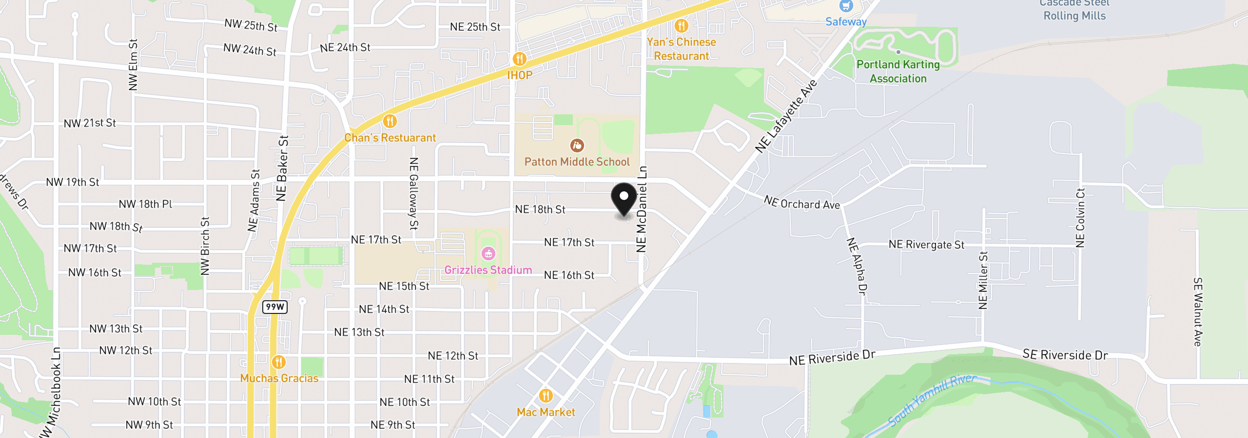 Map showing the location of 1550 NE 18th St, McMinnville, OR 97128
