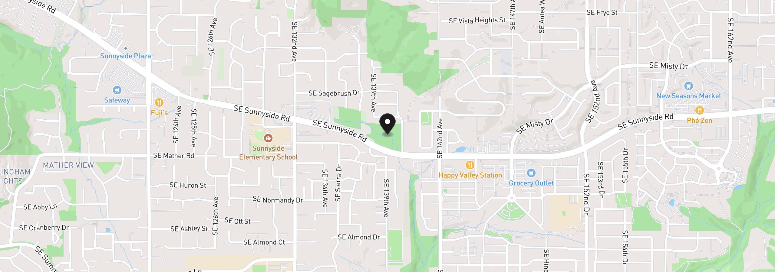 Map showing the location of 13711 SE Sunnyside Rd, Clackamas, OR 97015