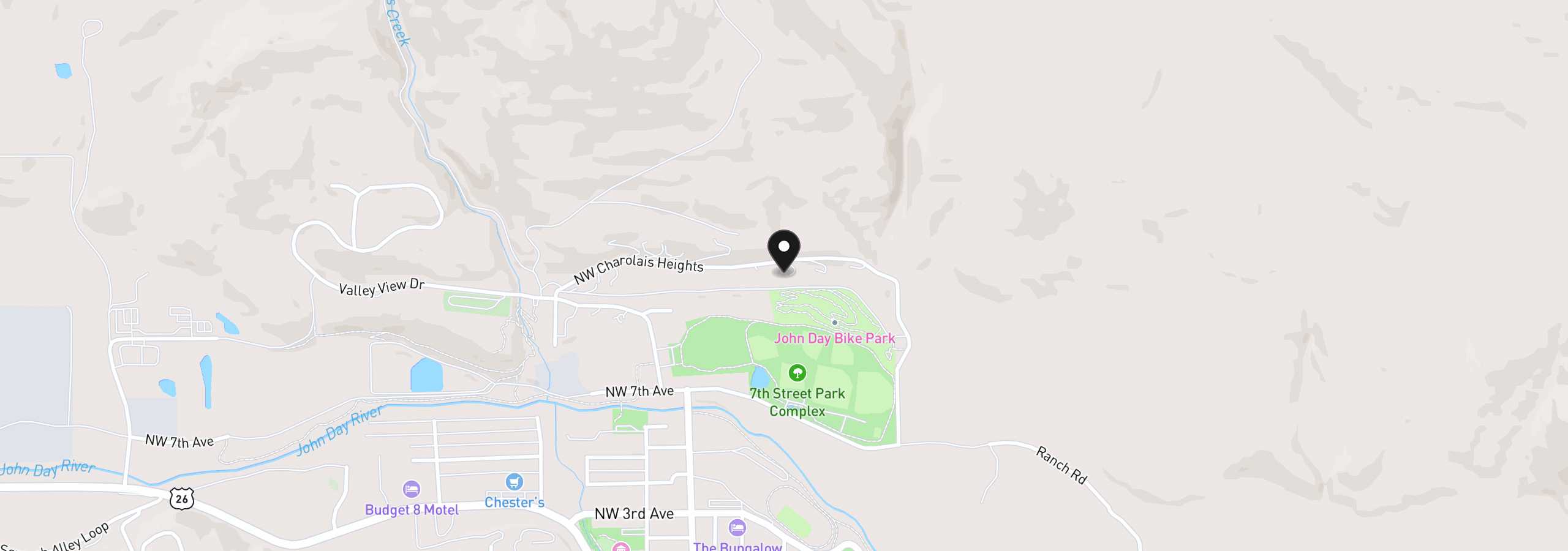 Map showing the location of 106 NE Charolais Hts, John Day, OR 97845