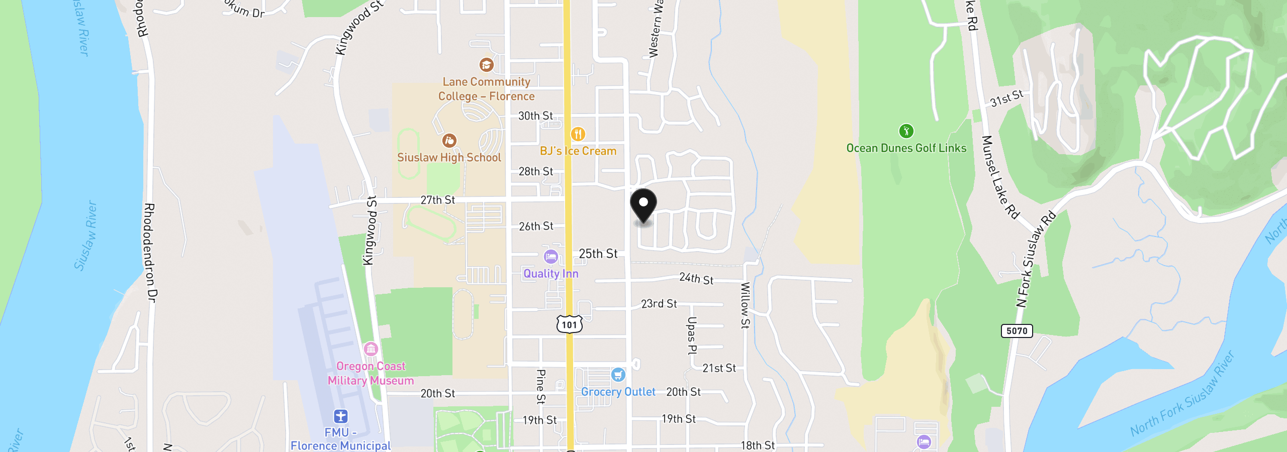 Map showing the location of 179 Outer Dr, Florence, OR 97439
