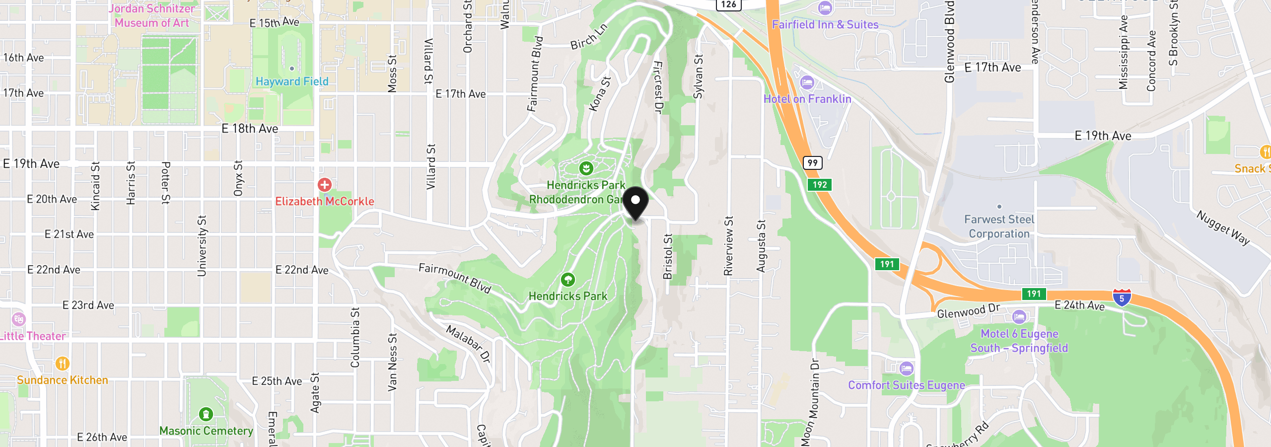 Map showing the location of 2022 Floral Hill Dr, Eugene, OR 97403