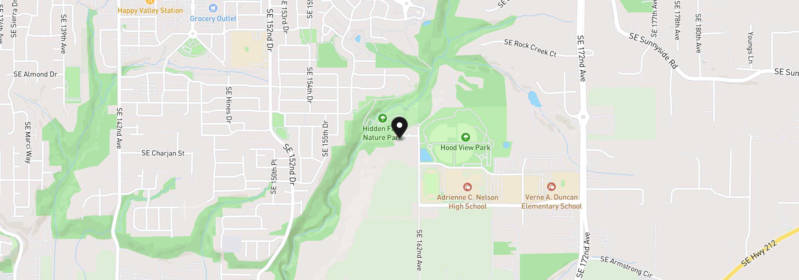 Map showing the location of 16130 SE Bridge Creek Ct, Happy Valley, OR 97015