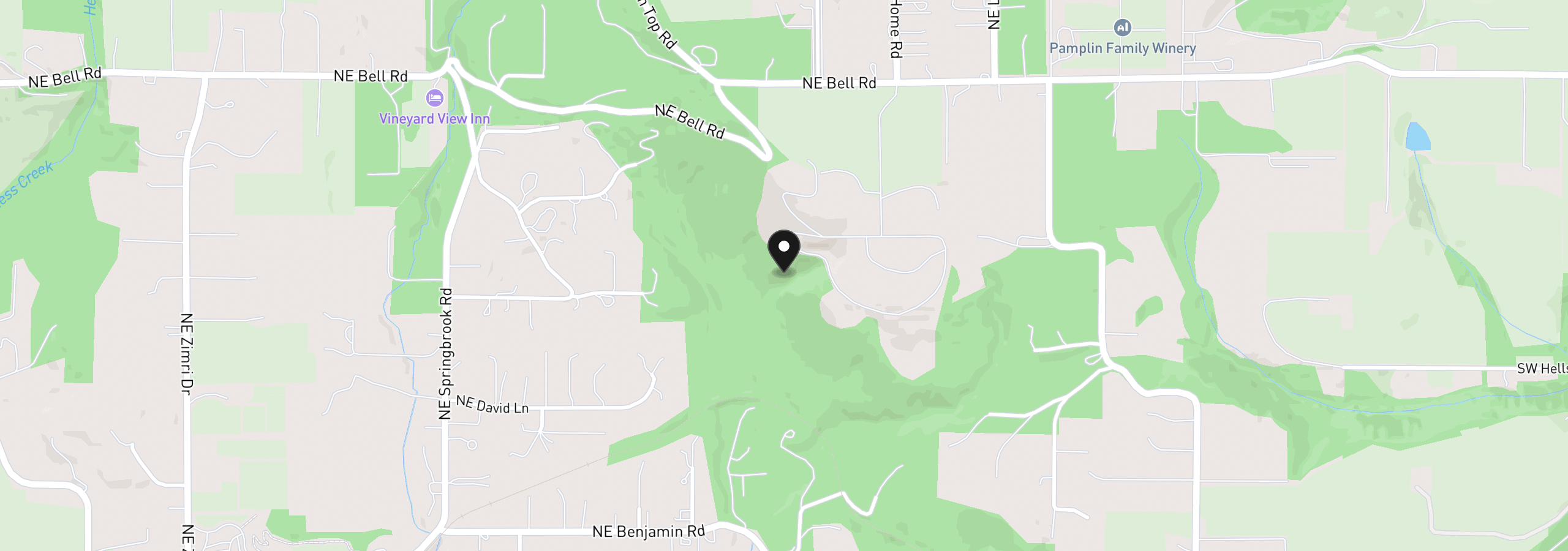 Map showing the location of 30540 NE Bell Rd, Newberg, OR 97132