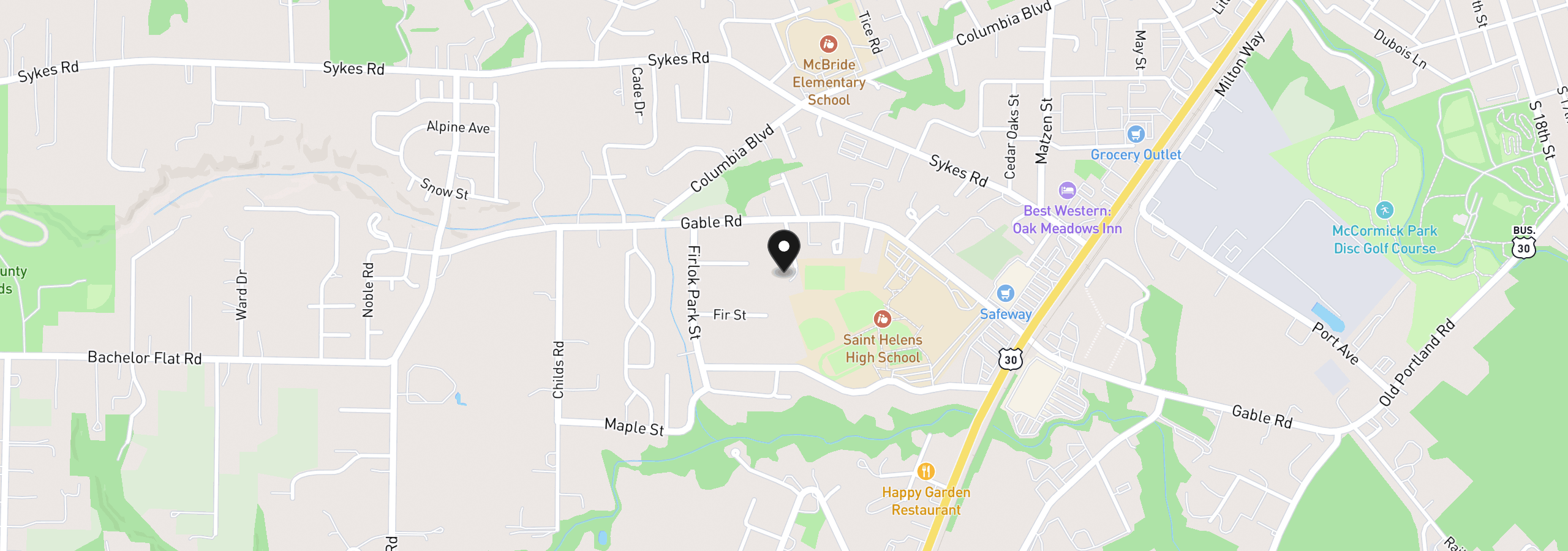 Map showing the location of 58905 Alexandra Ln, St. Helens, OR 97051