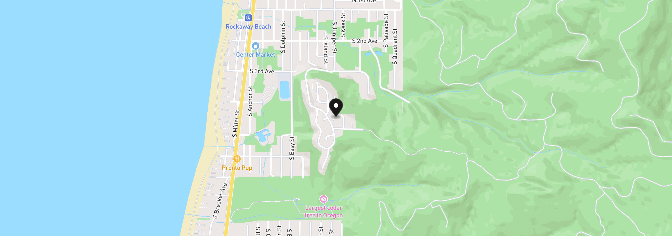 Map showing the location of 411 Crest Ter, Rockaway Beach, OR 97136