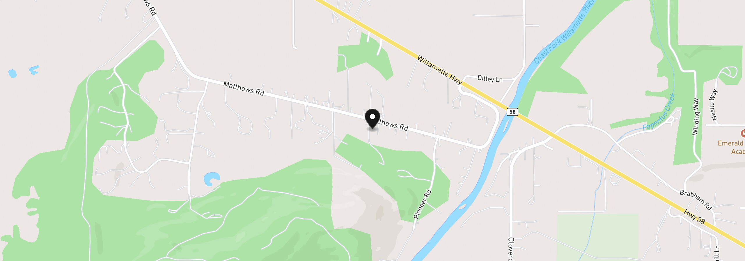 Map showing the location of 0 Matthews Rd, Eugene, OR 97405