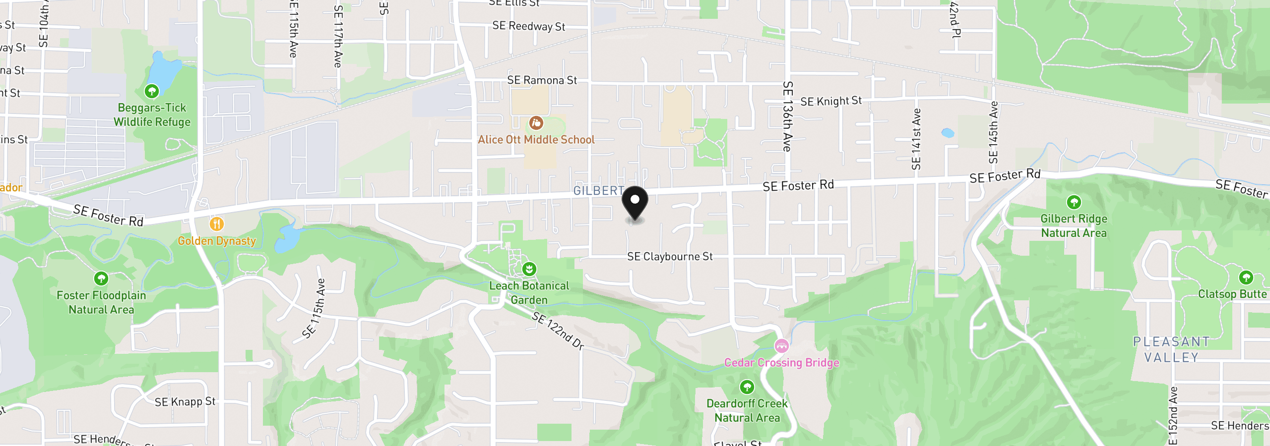 Map showing the location of 6444 SE 129th Pl, Portland, OR 97236