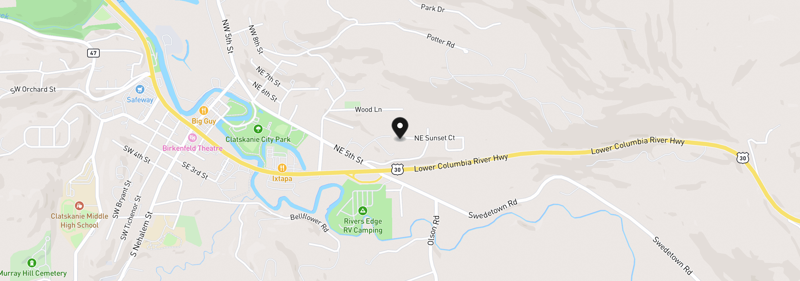 Map showing the location of 903 NE Sunset Ct, Clatskanie, OR 97016