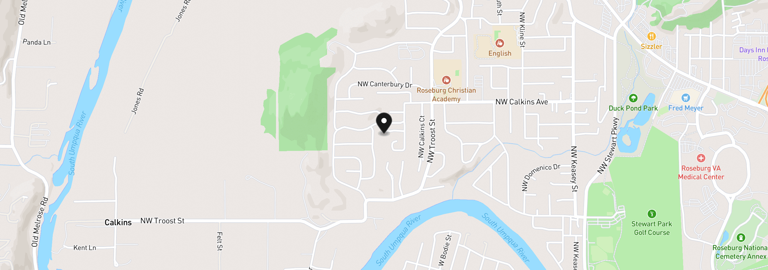 Map showing the location of 1420 NW Grove St, Roseburg, OR 97471