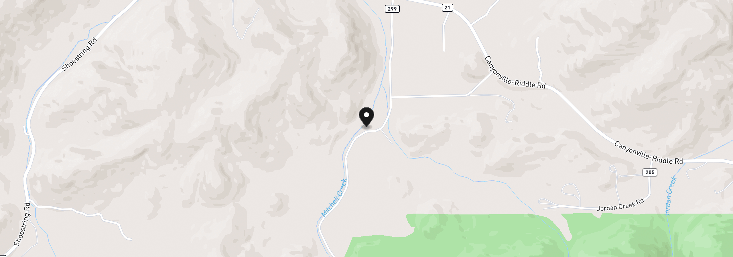 Map showing the location of 709 Ash Creek Rd, Riddle, OR 97469