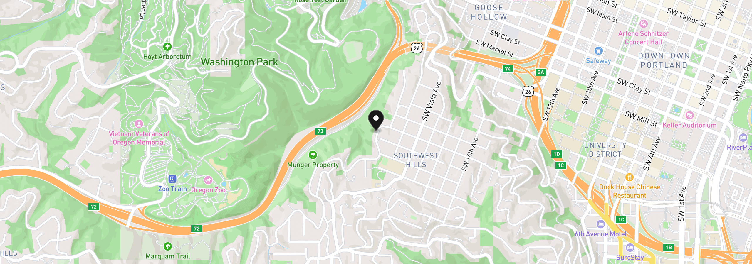 Map showing the location of 2271 SW Montgomery Dr, Portland, OR 97201