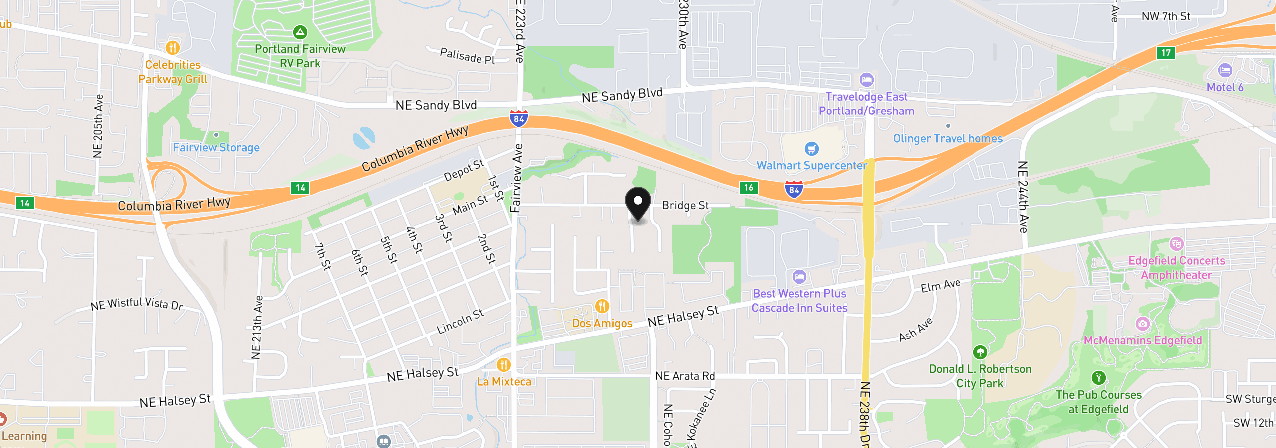 Map showing the location of 2184 NE 228th Ct, Fairview, OR 97024
