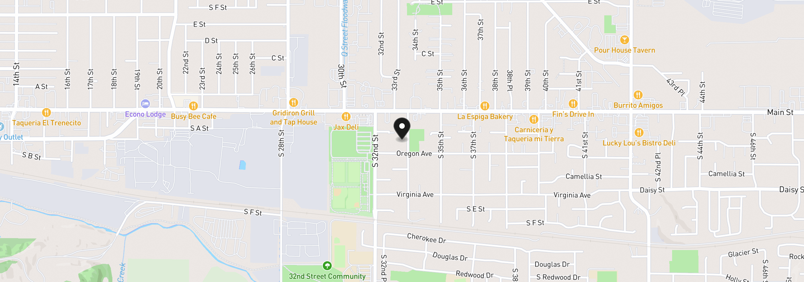 Map showing the location of 246 S 34th St, Springfield, OR 97478