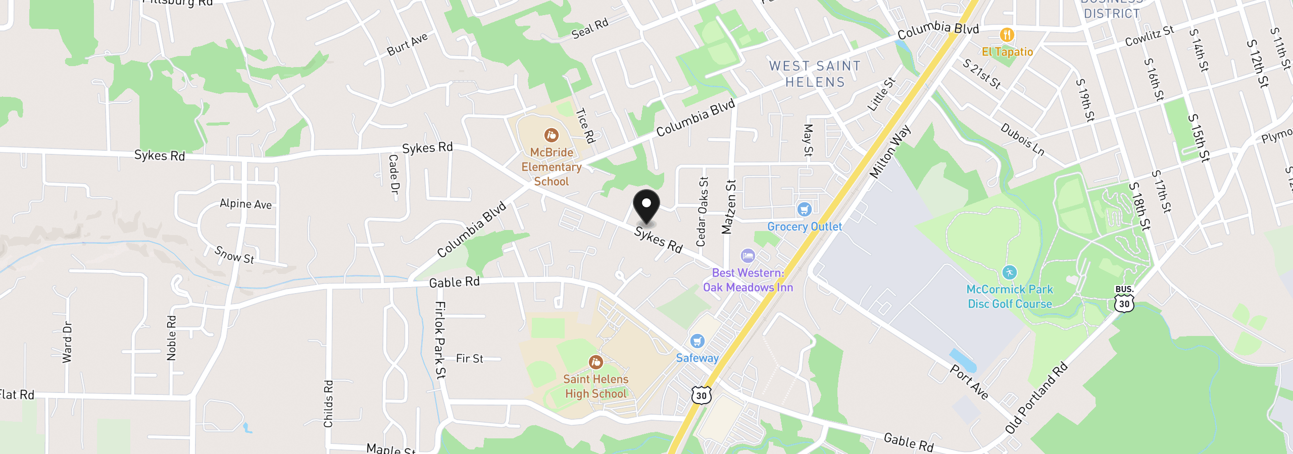 Map showing the location of 2694 Sykes Rd, St. Helens, OR 97051