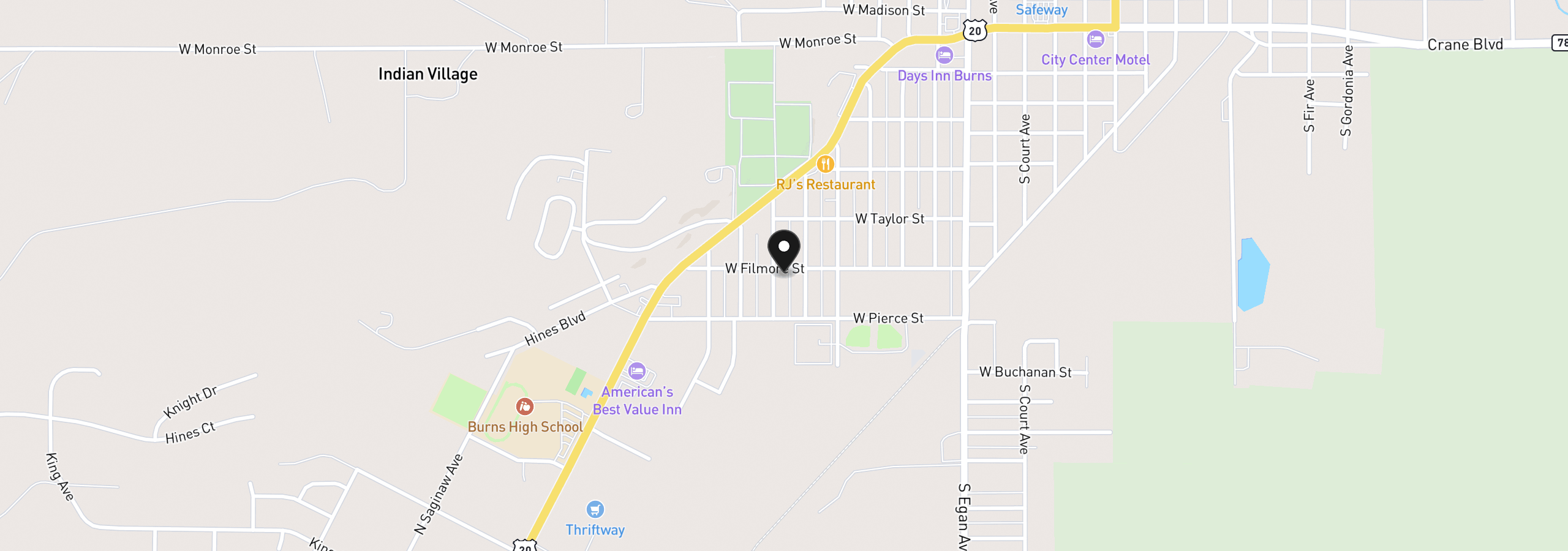 Map showing the location of 1073 W Fillmore St, Burns, OR 97720