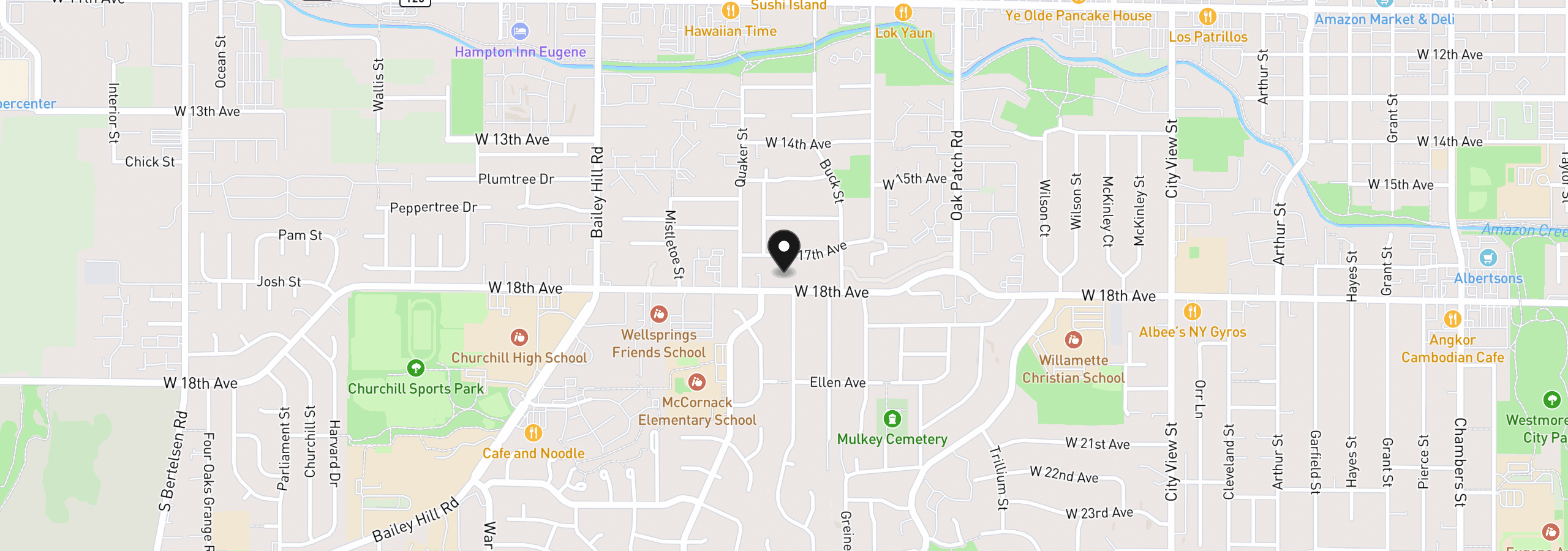 Map showing the location of W 18th Ave Lot 3, Eugene, OR 97402