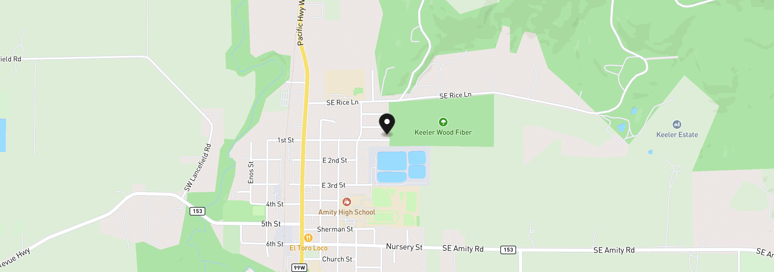 Map showing the location of 412 Rosedell St, Amity, OR 97101