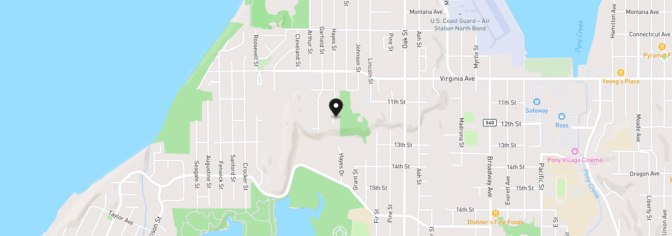 Map showing the location of 2225 Hayes St, North Bend, OR 97459