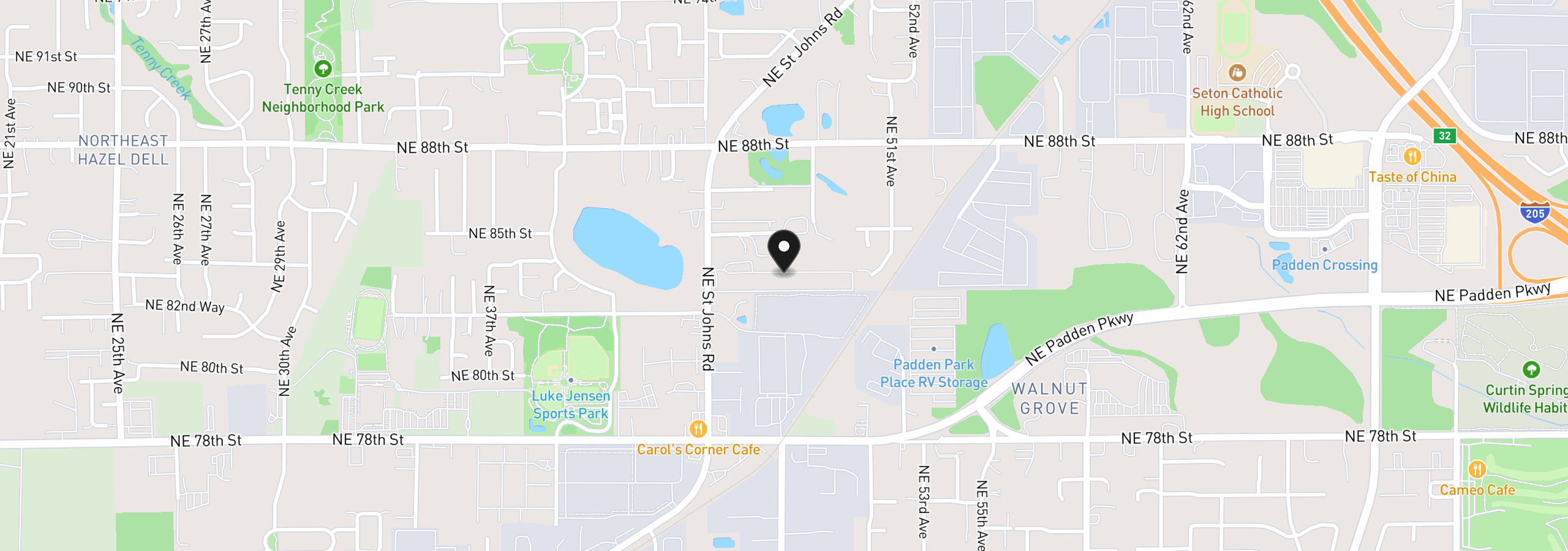 Map showing the location of 8403 NE St Johns Rd, Vancouver, Wa 98665
