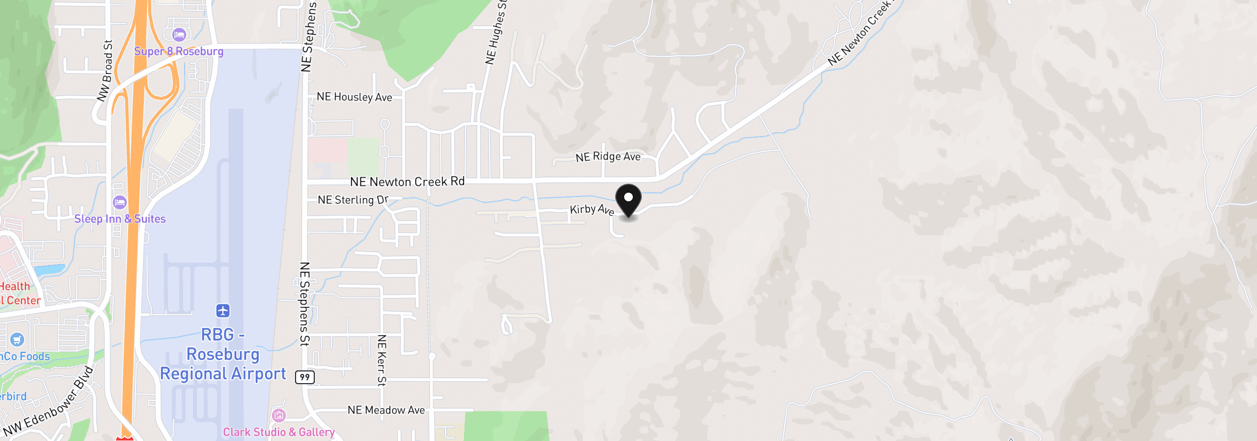Map showing the location of 313 NE Kirby Ave, Roseburg, OR 97470