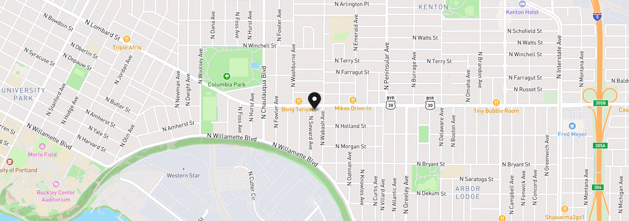 Map showing the location of 7436 N Seward Ave, Portland, OR 97217