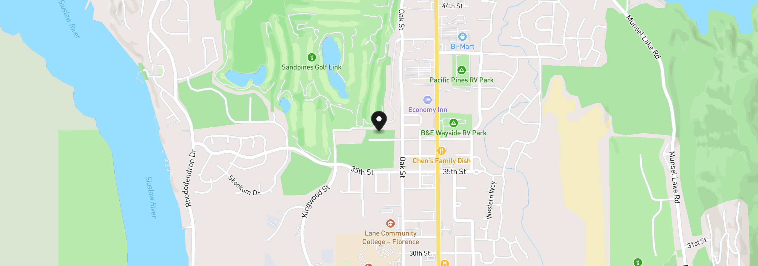 Map showing the location of 1453 37th St, Florence, OR 97439
