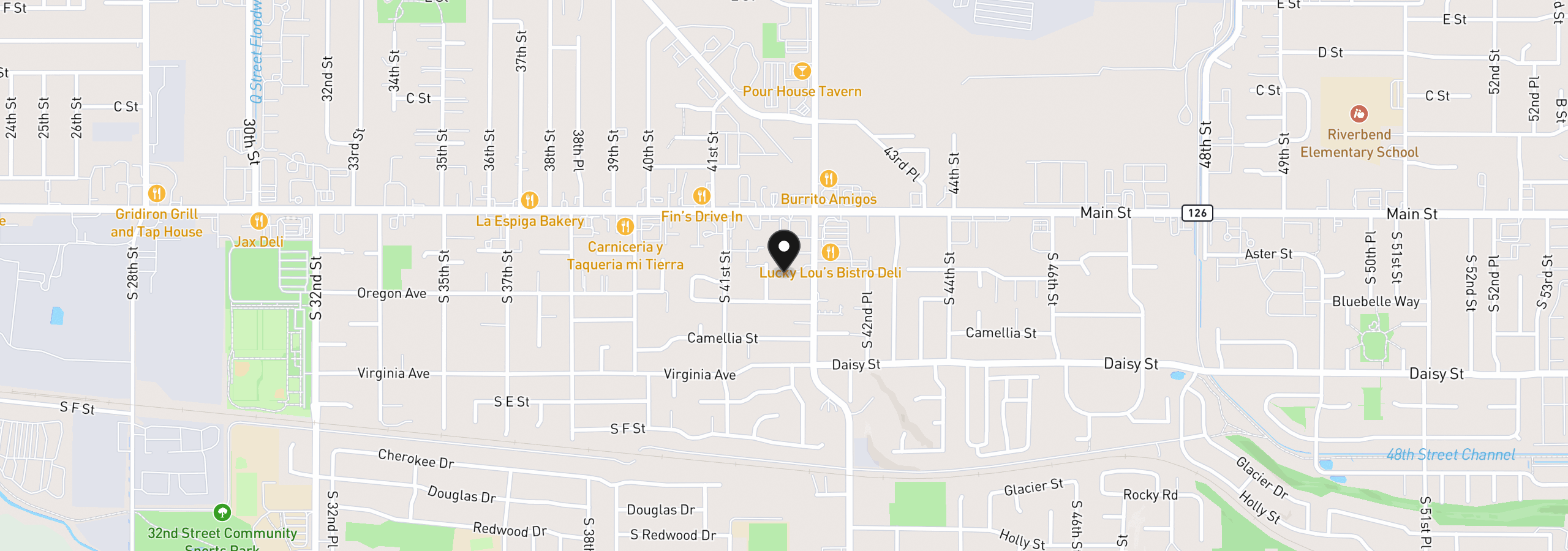 Map showing the location of S 41st Pl 1, Springfield, OR 97478