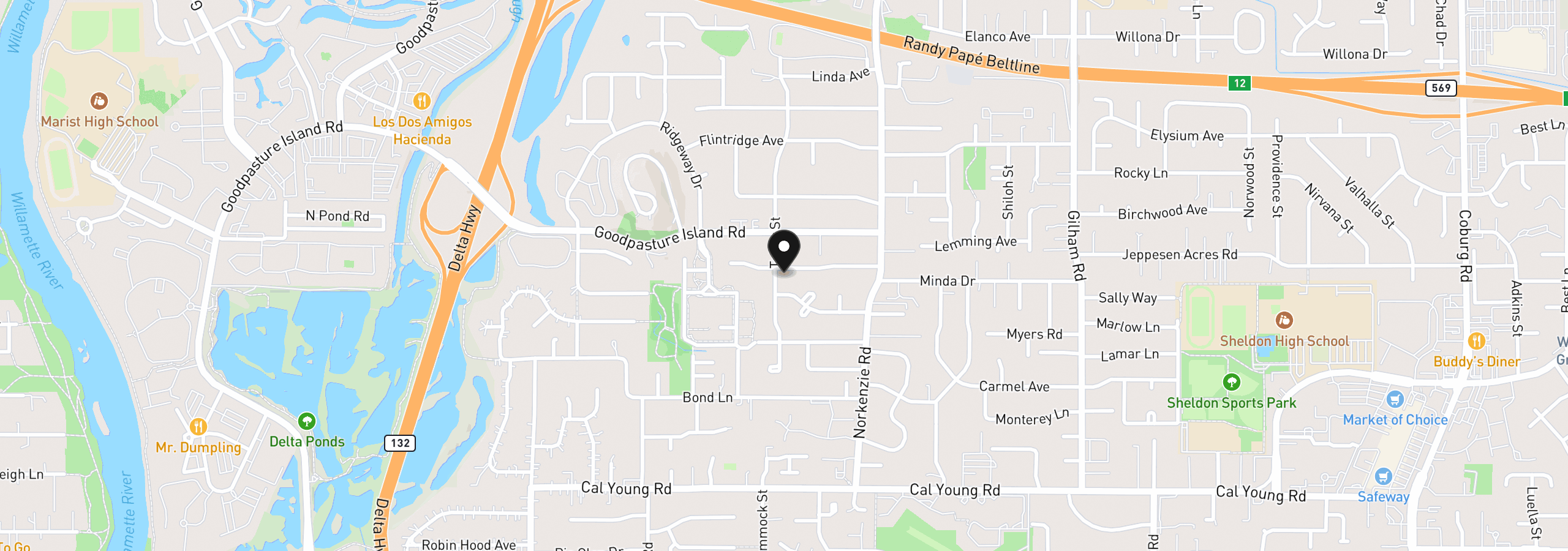 Map showing the location of 1865 Tabor St, Eugene, OR 97401