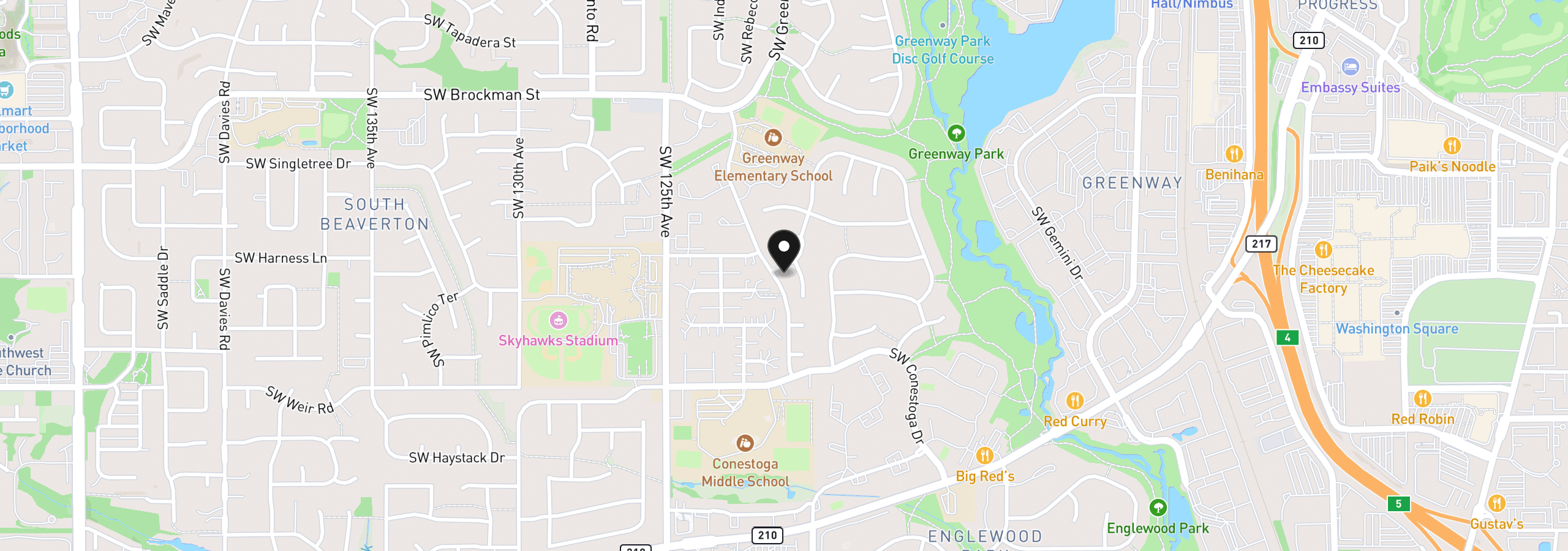 Map showing the location of 12090 SW Settler Way, Beaverton, OR 97008