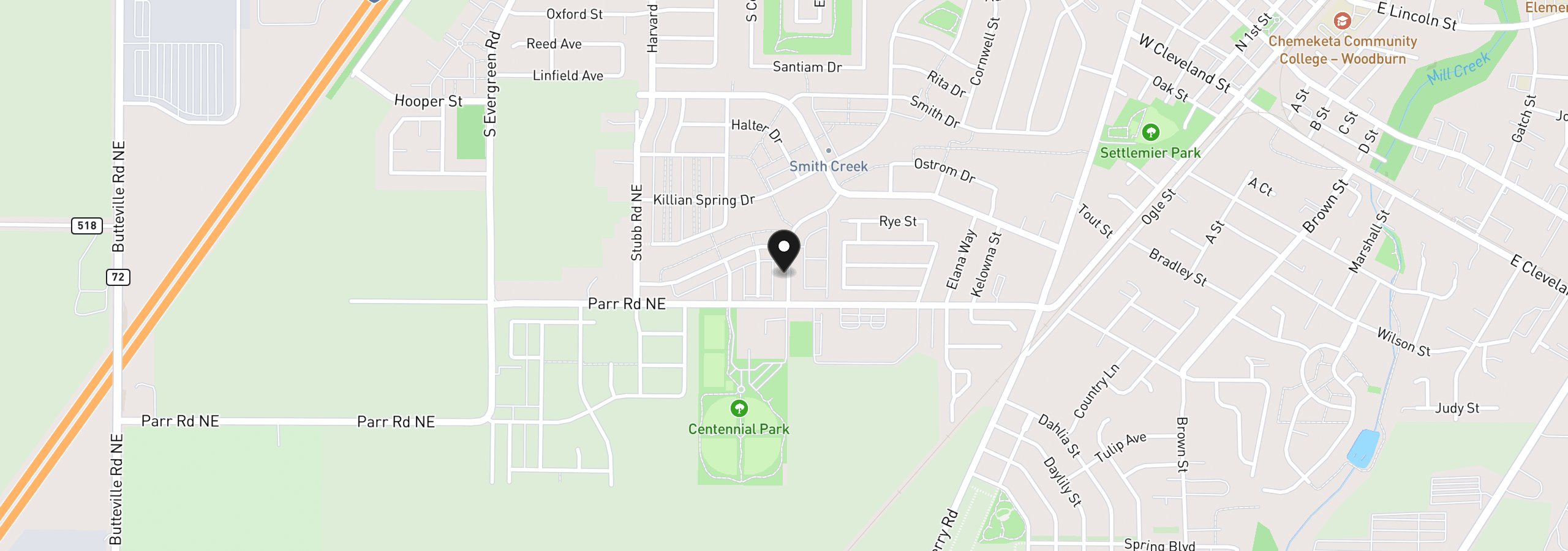Map showing the location of 839 Kirksey St, Woodburn, OR 97071