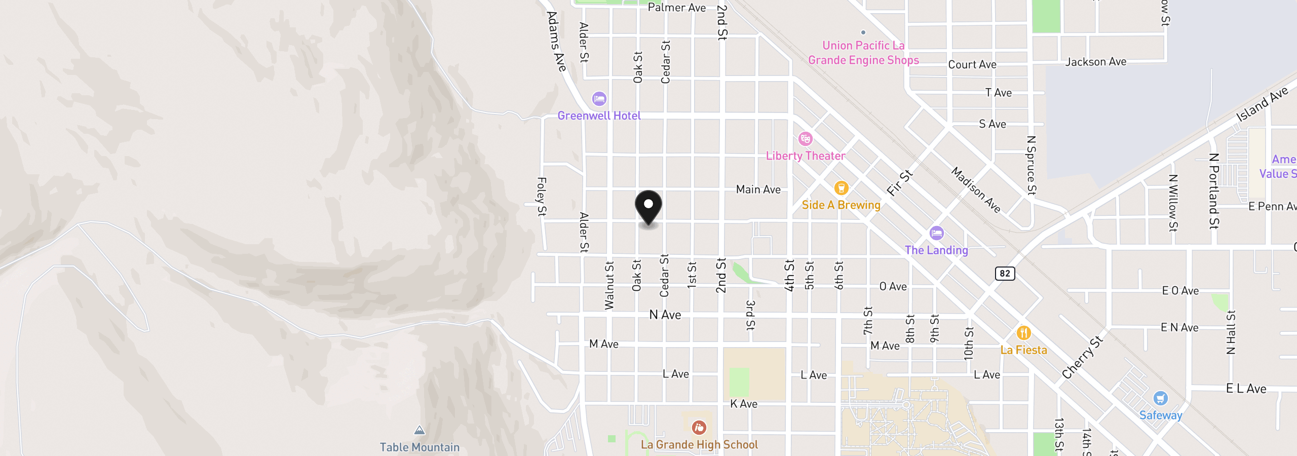 Map showing the location of 504 Spring Ave, La Grande, OR 97850
