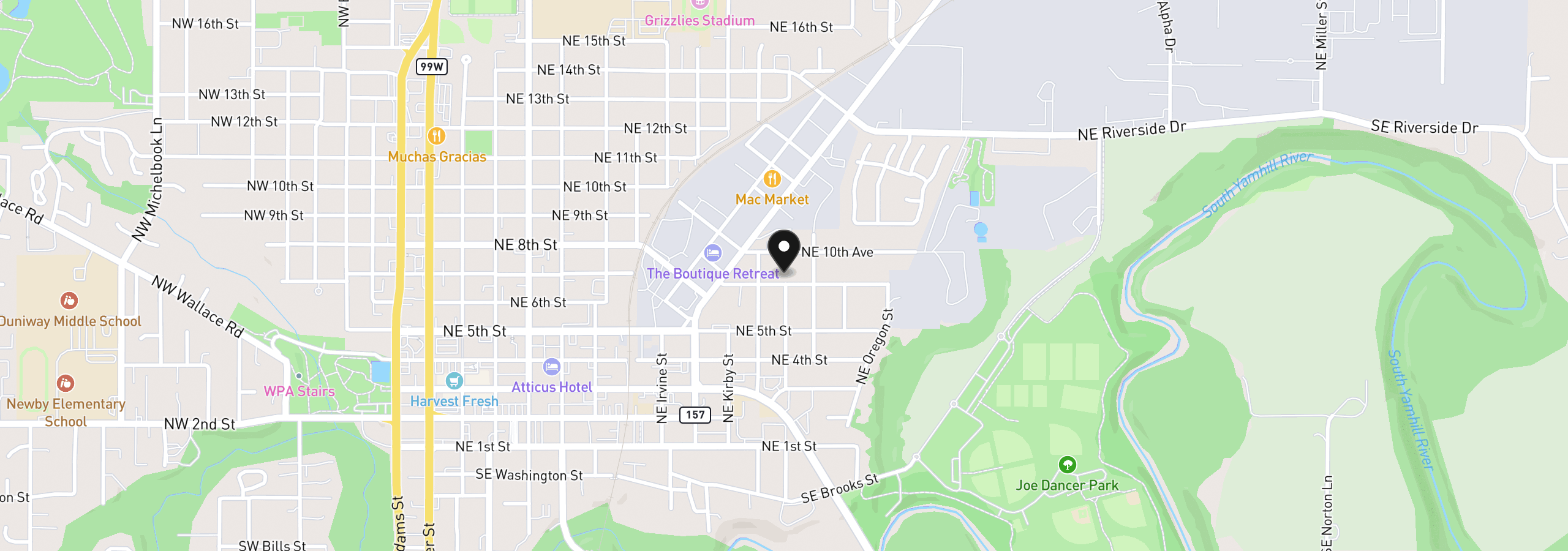 Map showing the location of 1243 NE 9th Ave, McMinnville, OR 97128