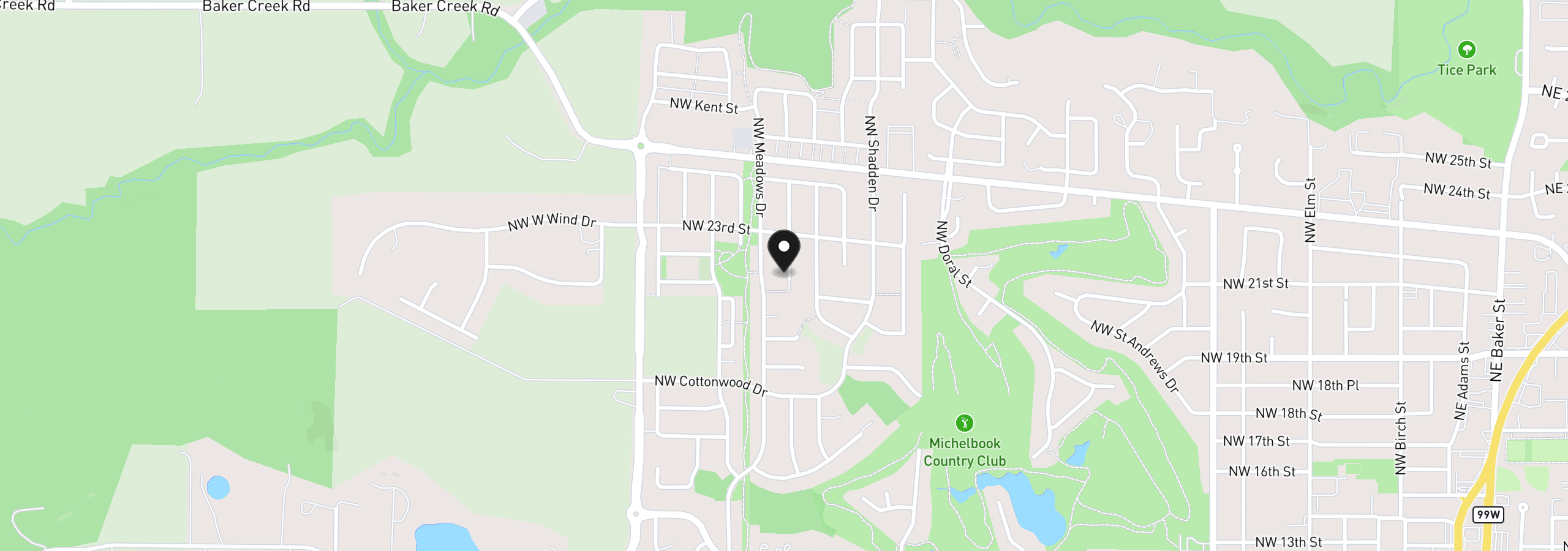 Map showing the location of 2181 NW Fendle Way, McMinnville, OR 97128