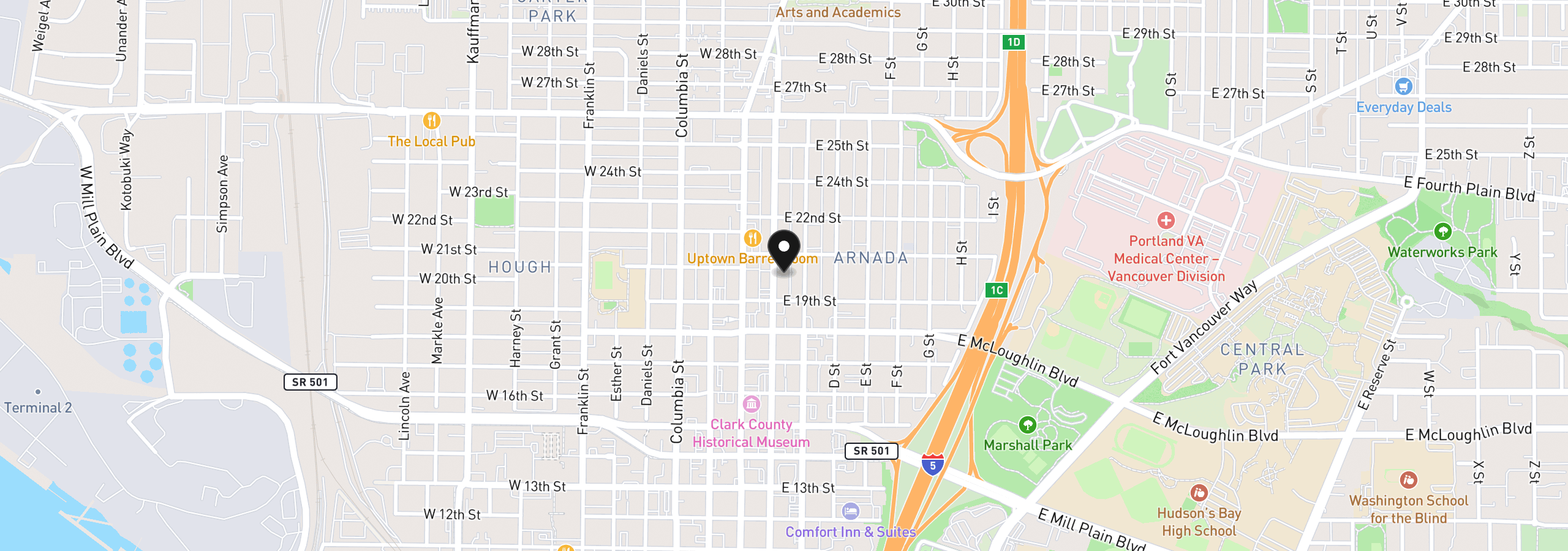Map showing the location of 1911 Broadway St 5, Vancouver, Wa 98663