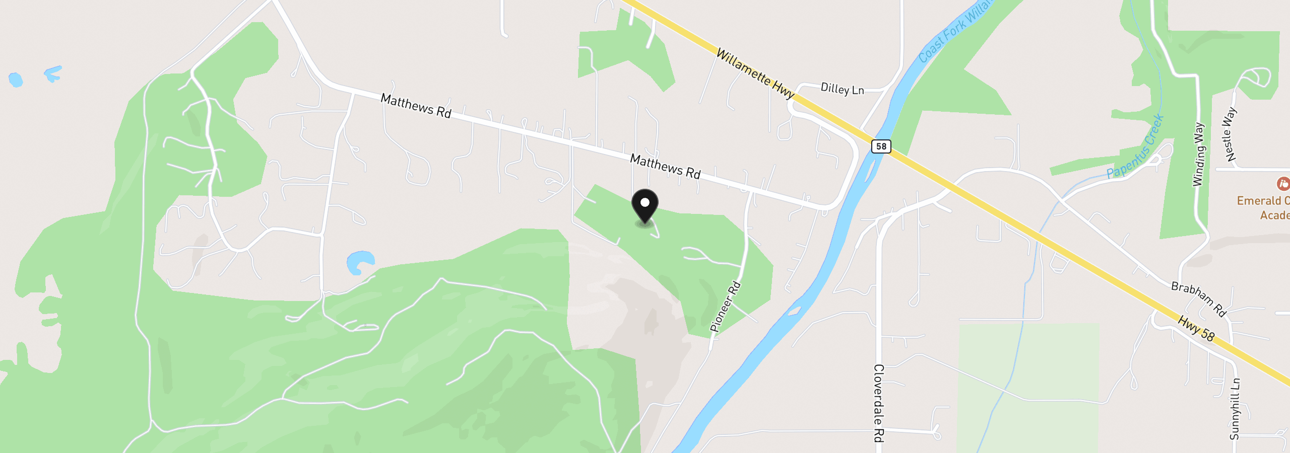 Map showing the location of 34844 Matthews Rd, Eugene, OR 97405