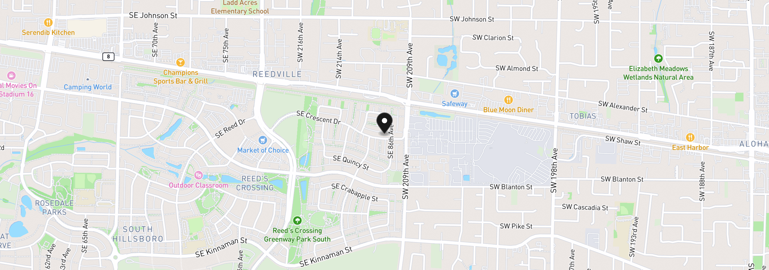 Map showing the location of 8533 SE Crescent Dr, Hillsboro, OR 97123