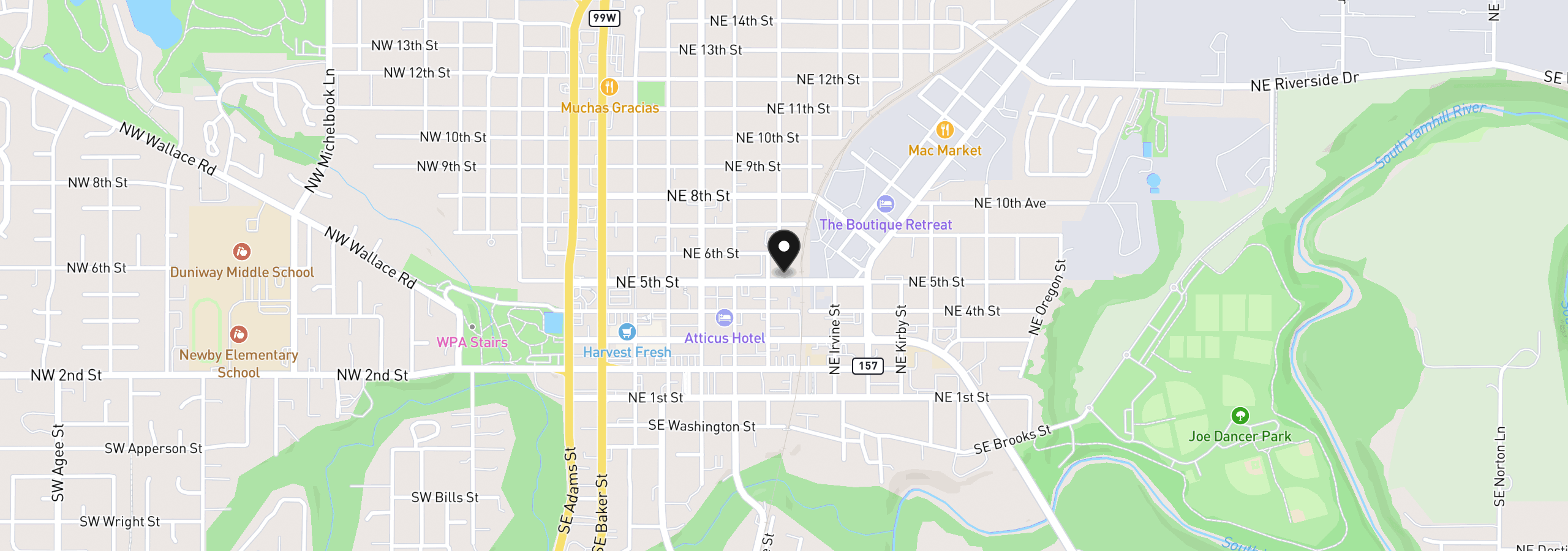 Map showing the location of 715 NE 5th St, McMinnville, OR 97128
