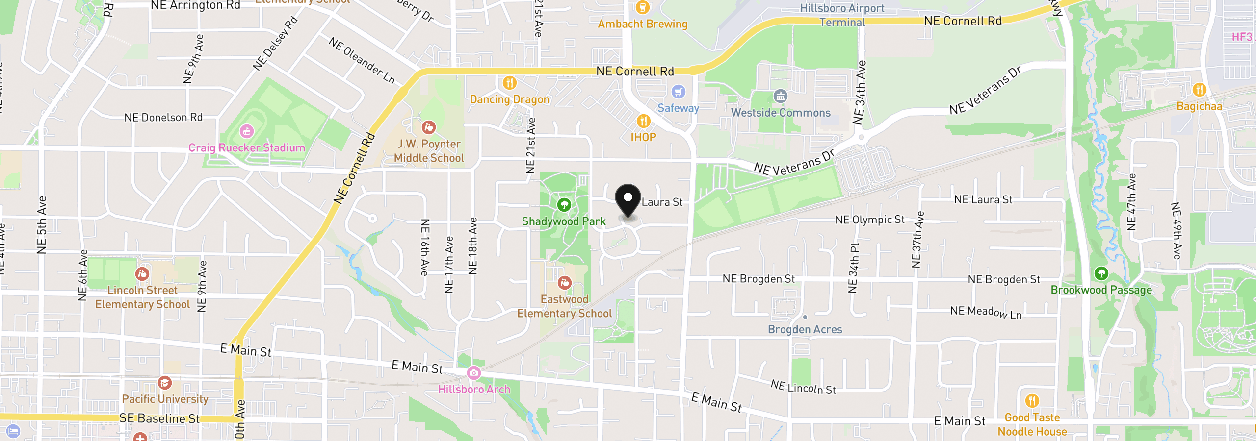 Map showing the location of 2515 NE Hyde St, Hillsboro, OR 97124