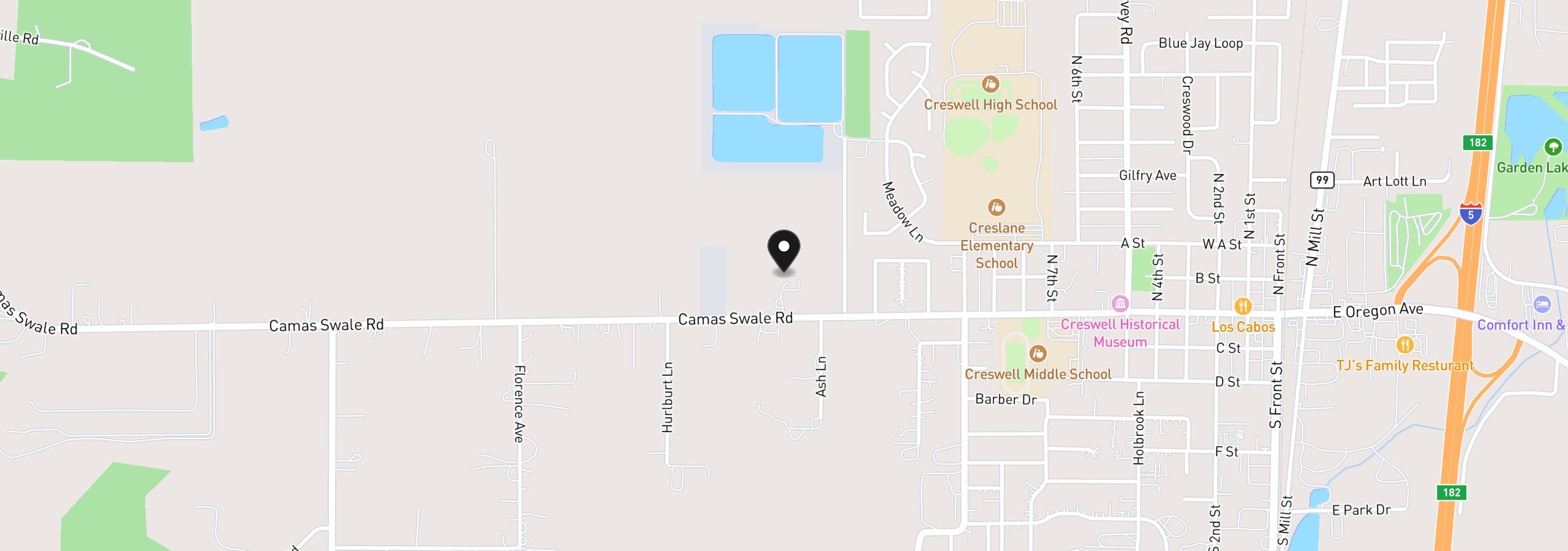 Map showing the location of 33195 Camas Swale Rd, Creswell, OR 97426