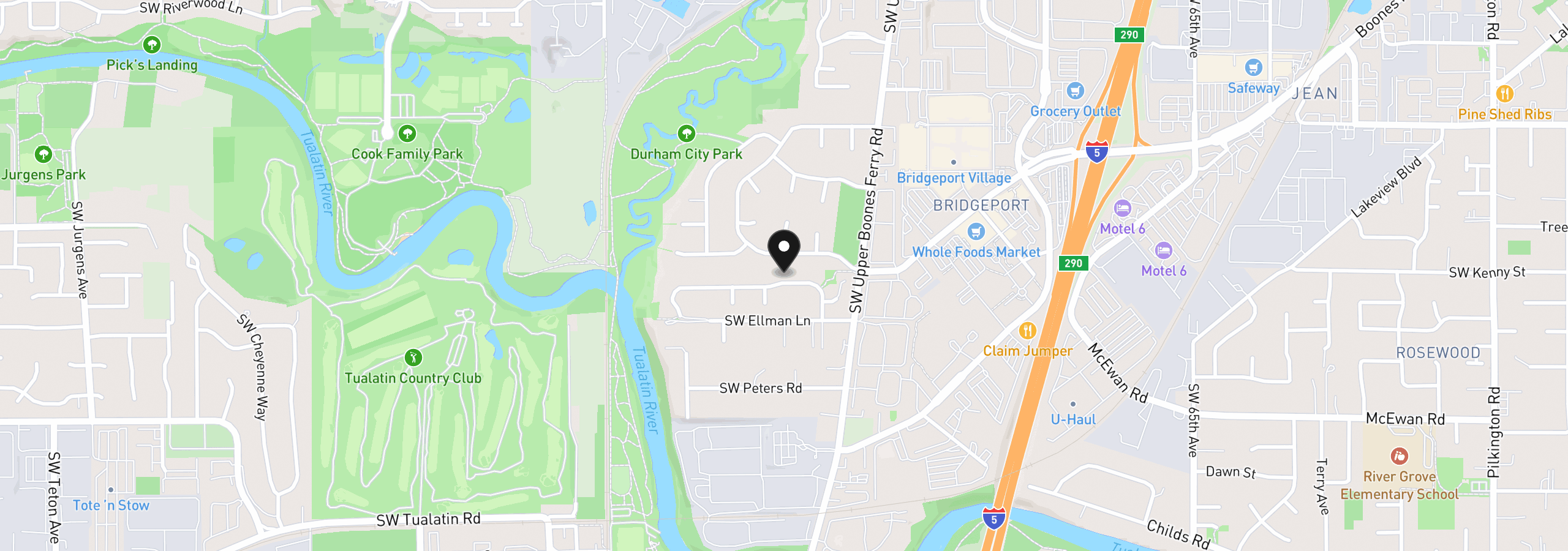 Map showing the location of 7871 SW Kingfisher Way, Portland, OR 97224