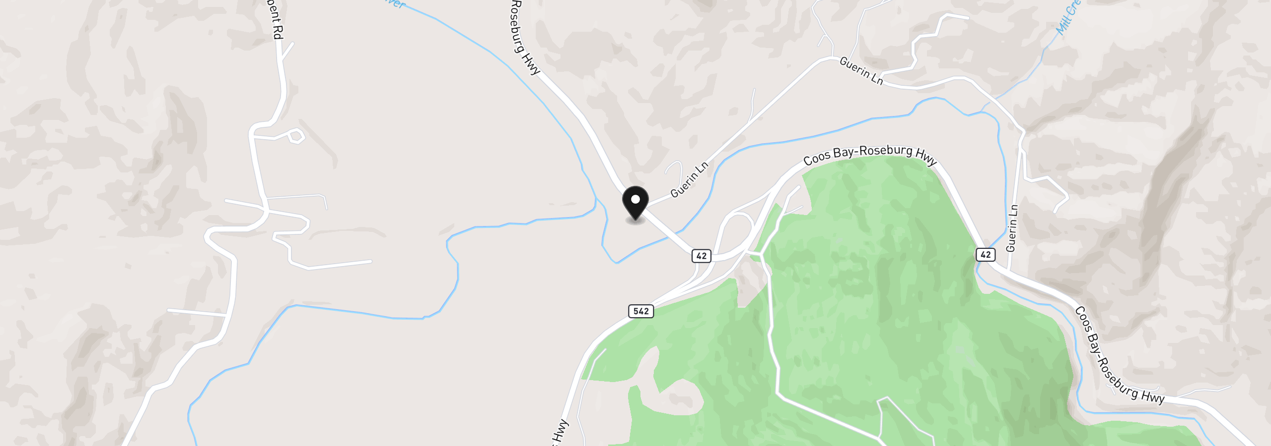 Map showing the location of 14982 Highway 42, Myrtle Point, OR 97458